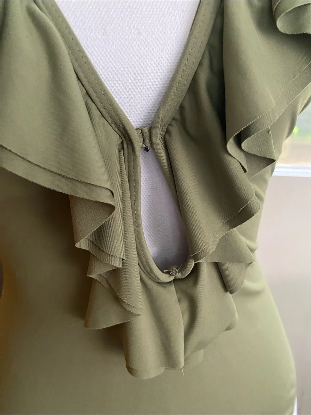 Michael Kors Olive Ruffle V-Neck Swimsuit